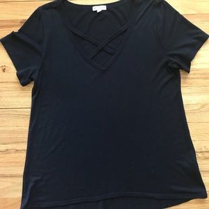 Nordstrom Black V-neck T with cross neck detailing
